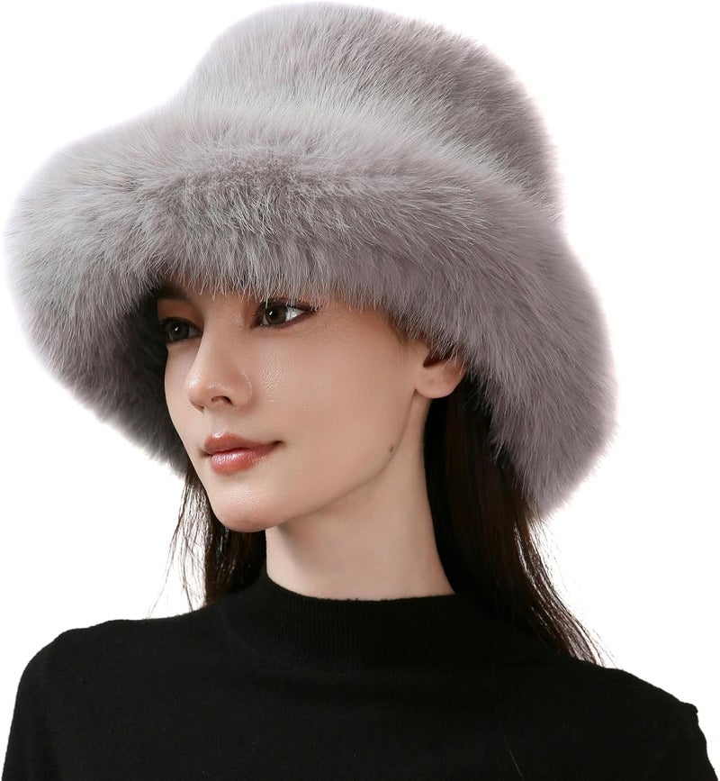 Dikoaina Luxury Faux Fur Bucket Hat for Women Girl – Oversized Brim, Super Soft & Fluffy Winter Hat, Cozy Fur-Like Beanie - Image 1